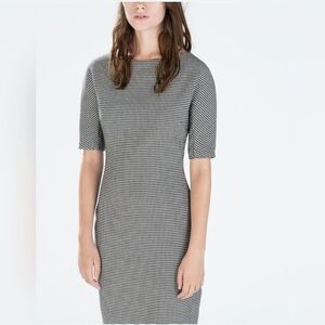 Zara Woman Mad Men Retro Boatneck‎ Houndstooth Dress Size L